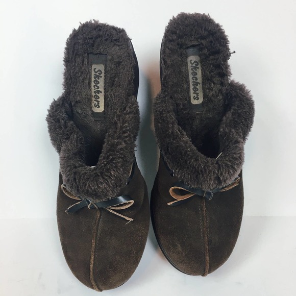 Skechers Faux Suede Heeled Mules Fuzzy Slip On - Picture 3 of 6